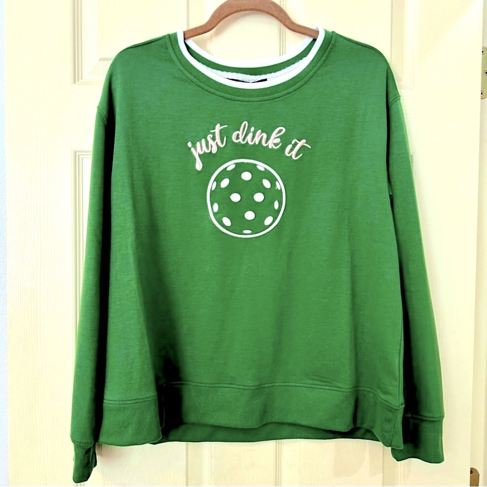 NWT Pickleball Crewneck Pullover Long Sleeve Shirt Green “Just Dink it” Size MED